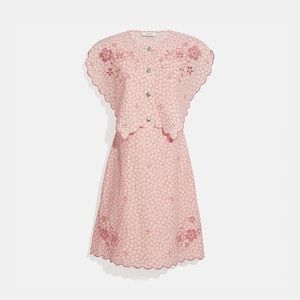 Coach Broderie Free Dress Pink Western People Scalloped Floral Print Size 0 2 XS